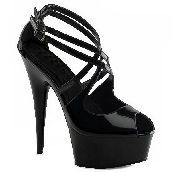 

Luxy Red Patent Leather Upper Fashion Lady High Heels Sandals Shoes Peep Toe Narrow Band Cover Heel Two Buckle Girl Pumps Female