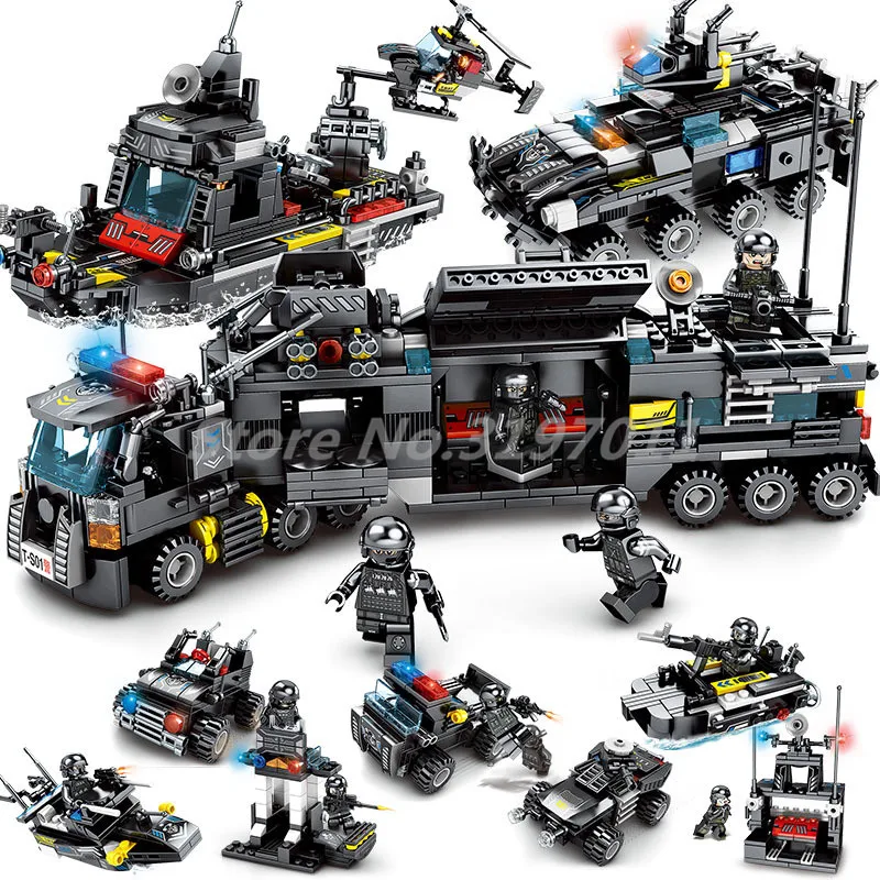 

Military SWAT Police Team Trucks 8IN1 Building Blocks Compatible legoingly Technic Bricks Model Educational Toys For Children