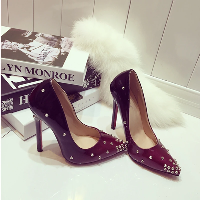 New Design Rivets Style Thin High Heels Pointed Toe Sexy font b Women b font Pumps