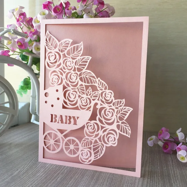 50pcs New Laser Cut Pearl Paper Blessing Card Baby Shower 1st