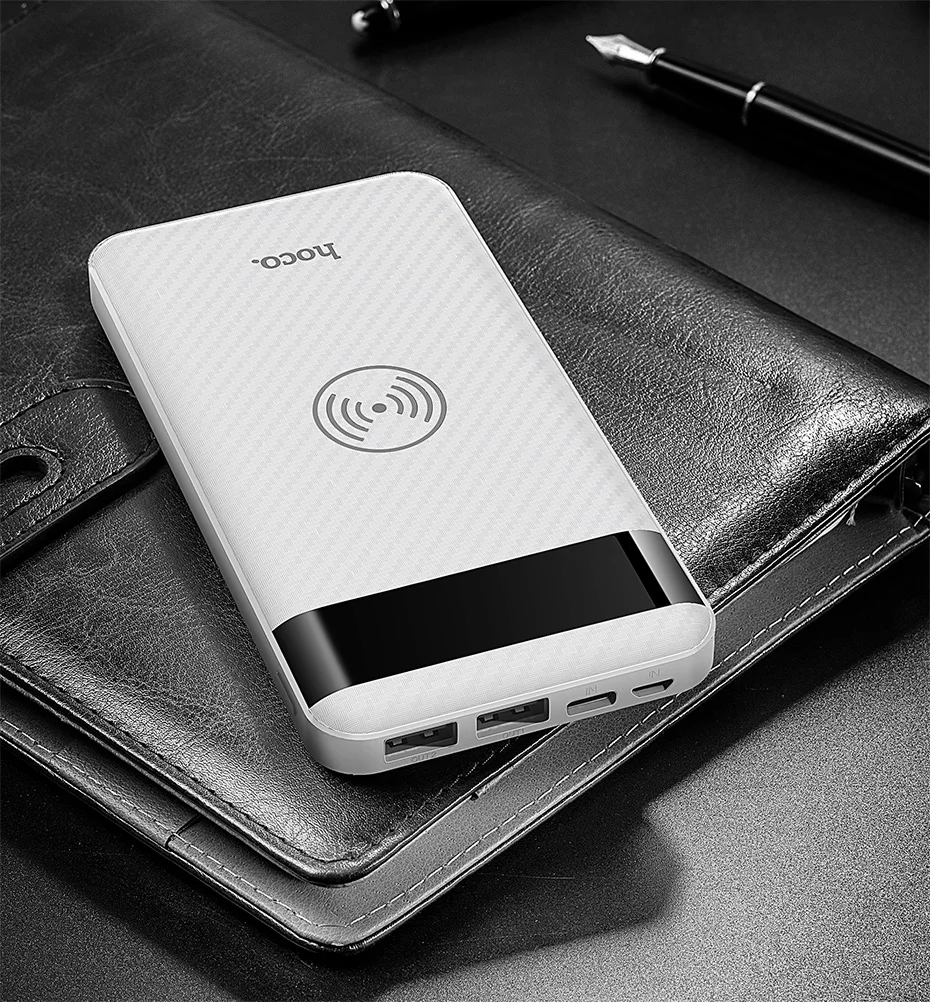 HOCO Qi Беспроводное зарядное устройство power Bank 10000 мАч портативный двойной USB с цифровым дисплеем внешний аккумулятор power bank для iphone X 8