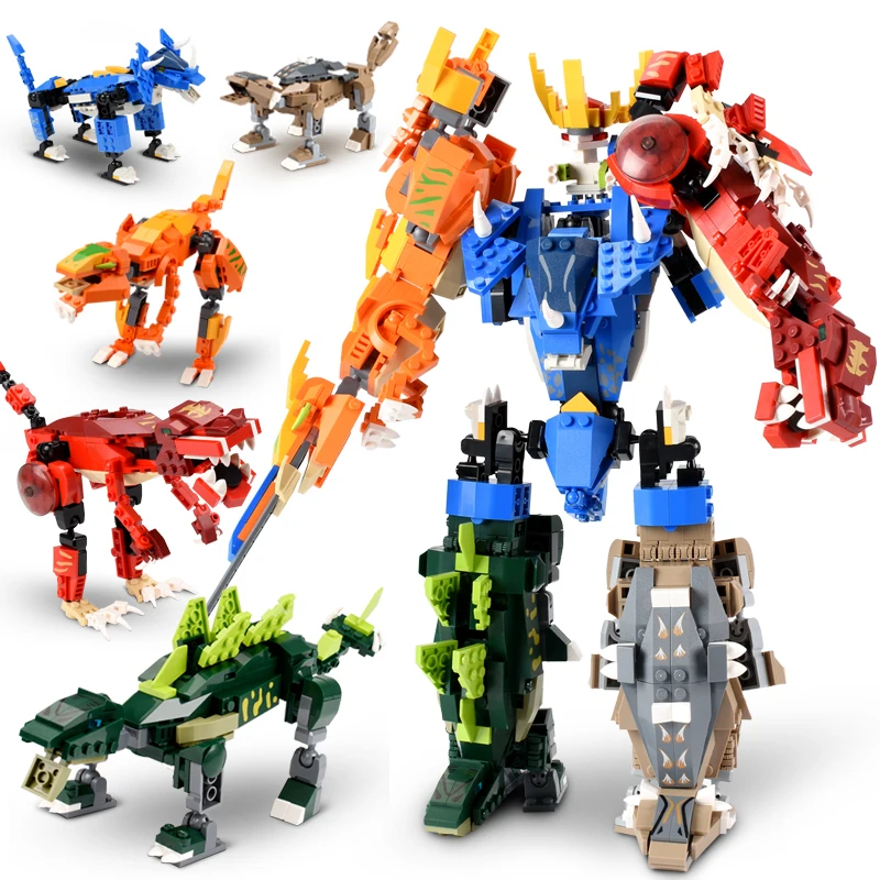 

1055PCS 5 in 1 Transformation Model Blocks Dinosaur LegoINGlys Figure Building Blocks Education Bricks Toys For Children Gift