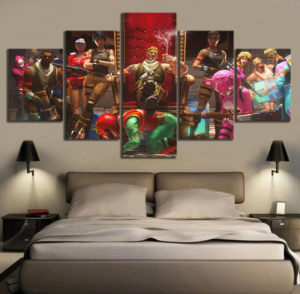 

5 Piece Fortnight Battle Royale Default Skin Outfits HD Pictures Fort Nite Shooting Game Poster Canvas Paintings for Home Decor