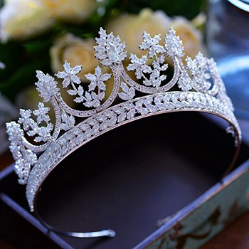 Высококачественные королевские диадемы большого размера с кубическим цирконием, короны роскошных невест, принцесс, ободки для волос, полный фианит, свадебные аксессуары для волос - Metal color: silver