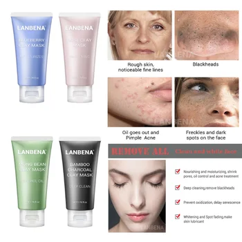 

LANBENA Mung Bean Clay Face Mask+Bamboo Charcoal+Blueberry+Rose Deep Cleaning Acne Blackhead Remover Pores Nourishing Skin Care