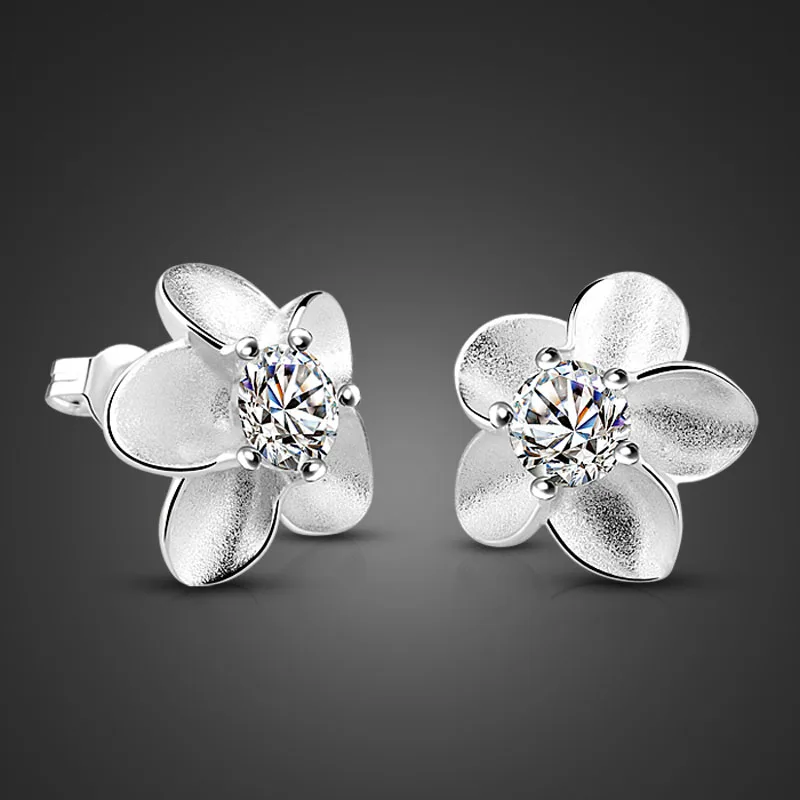 

Free delivery girl zircon silver ear ring solid silver jewelry beautiful like flower woman solid 925 pure silver earrings