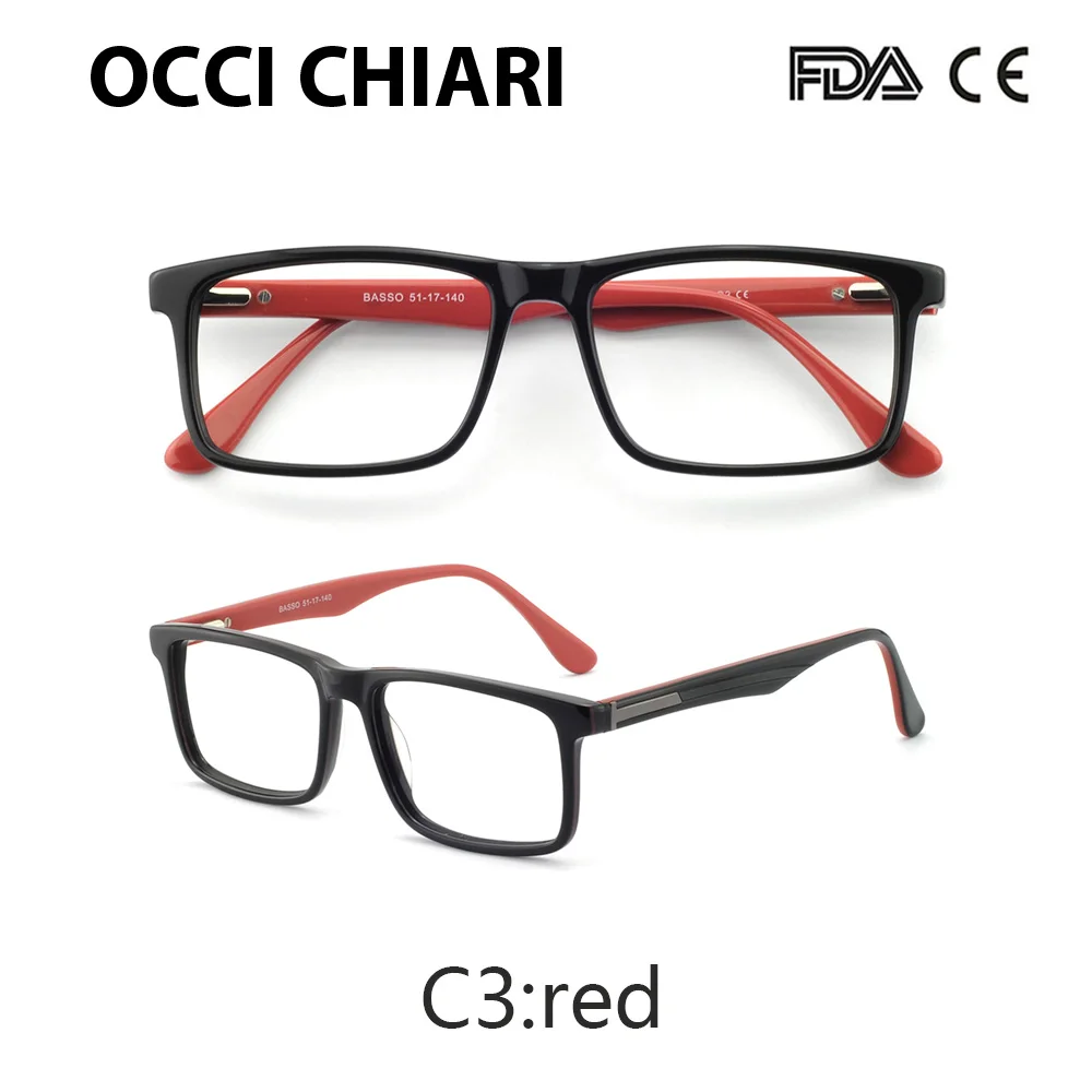 OCCI CHIARI, мужские очки, оправа, очки, oculos de grau gafas, ацетат, прозрачные линзы, оптическая близорукость, очки по рецепту, W-CAPUA - Цвет оправы: C3 red