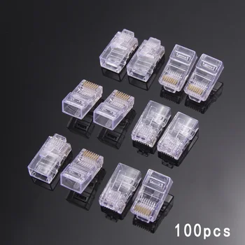 

NEW 100pcs/lots RJ45 8pin Modular Plug 8P8C Network Crystal Modular Plug Cable Connector Adapter for Cat5, Cat5e Cable