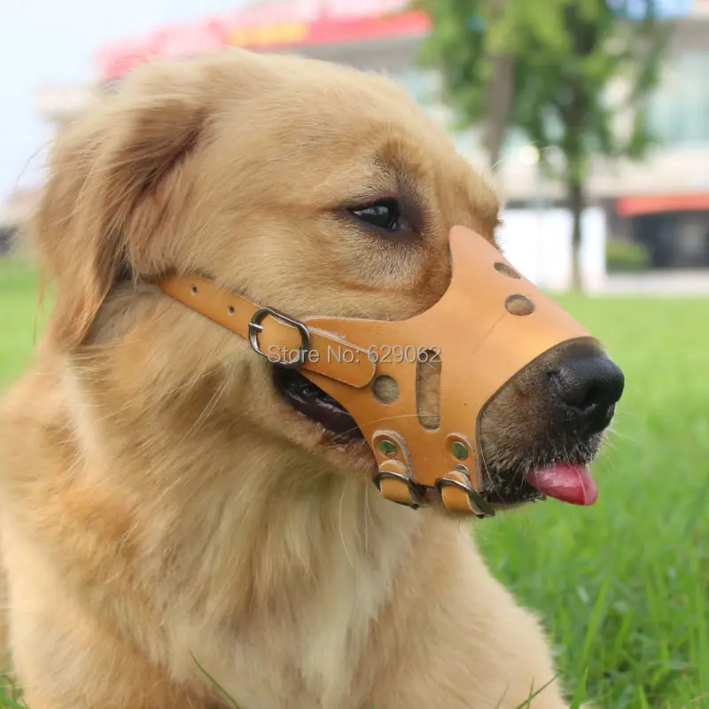 Medium Large Dog Muzzle Genuine Leather Big Pet Mouth mask For dogs Hurt people Prevent yell Eat