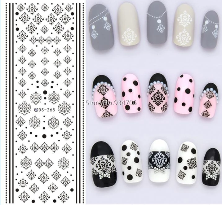 DS265 Design Water Transfer Nails Art Sticker Winter Style Black Snowflake Nail Wraps Sticker Watermark Fingernails Decals