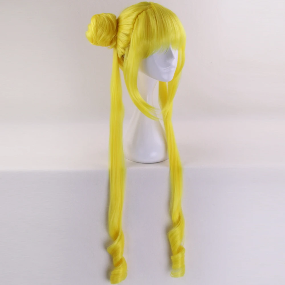 Sailor Moon Tsukino Usagi Cosplay Wig 90cm Crystal Long Lemon Yellow Blonde Wigs Costume Heat Resistant Synthetic Hair Perucas