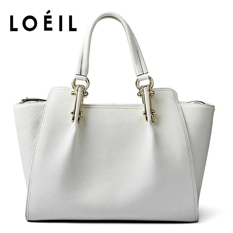 

LOEIL Leather bag female 2018 new top layer cowhide fashion simple handbag shoulder bag big bag mother bag