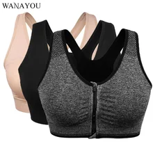WANAYOU размера плюс XL передняя молния Йога Рубашка, 7 цветов беспроводной мягкий пуш-ап спортивный бюстгальтер, дышащий Фитнес Бег Топ для женщин