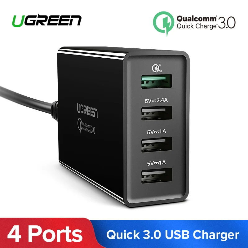 Ugreen 34W USB Charger Quick Charge 3.0 Fast Mobile Phone Charger for iPhone Samsung Xiaomi Tablet 4 Port Desktop QC 3.0 Charger