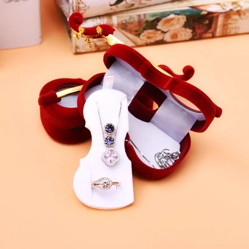 Velvet Violin Jewelry Gift Box – Elegant Musical Instrument Shaped Organizer for Rings,... - SKU VVJB0908 - UGI Packaging