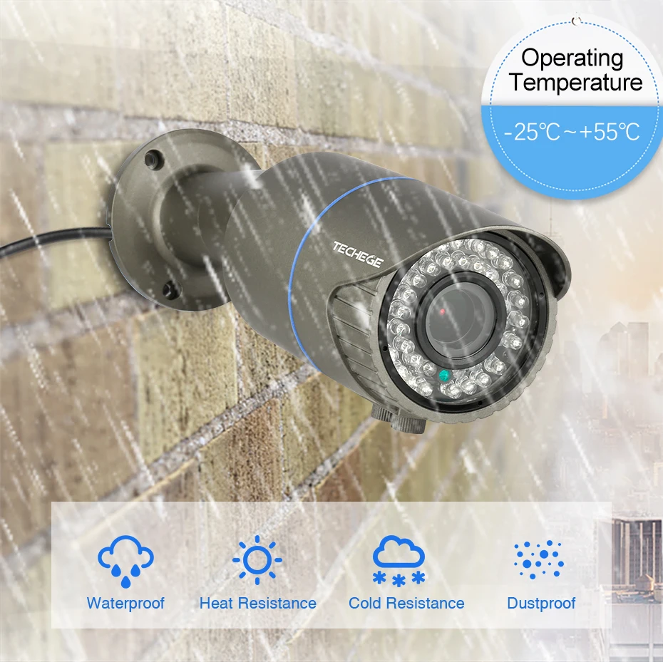Techege HD 4.0MP H.265 2.8-12mm Motorized Zoom Lens 2592*1520 ip camera outdoor weatherproof bullet
