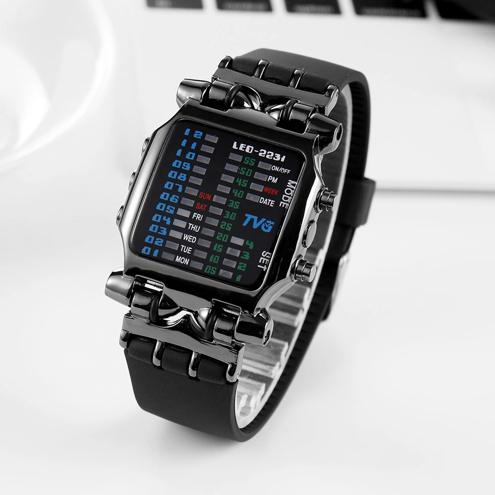 Мужские Цифровые часы TVG стильные креативные модные со светодиодным дисплеем