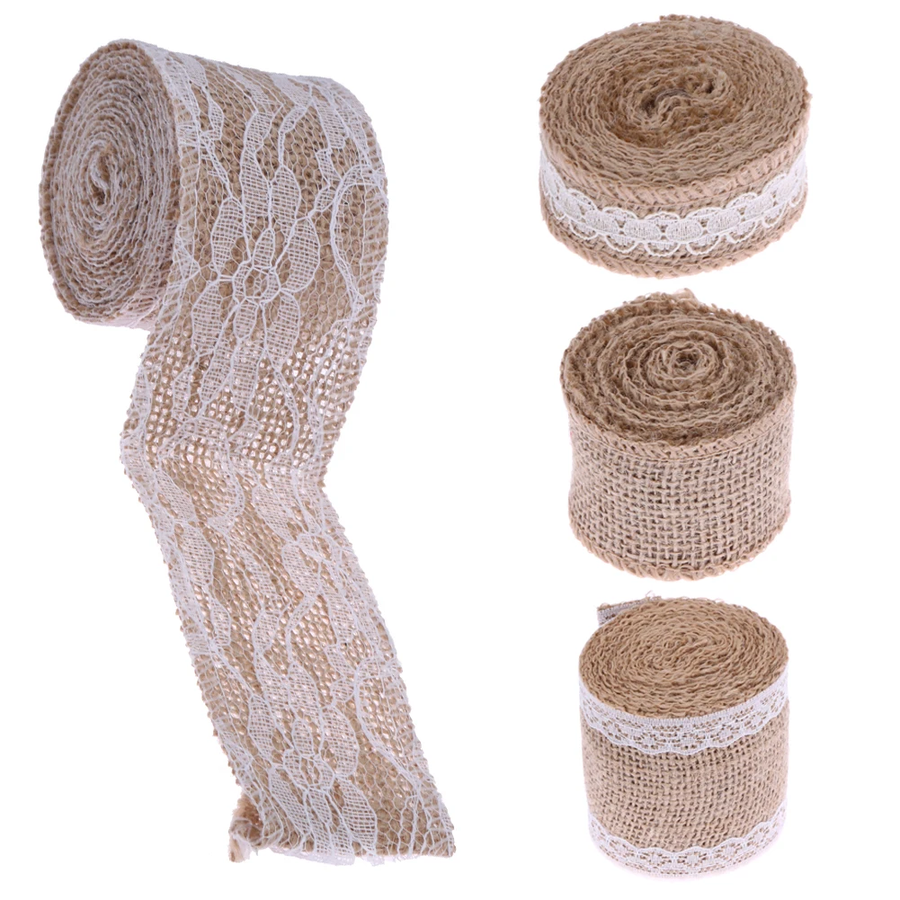 2 m decoraci/ón de boda para regalo de Navidad hecho a mano costura con cinta de encaje Arpillera de yute natural