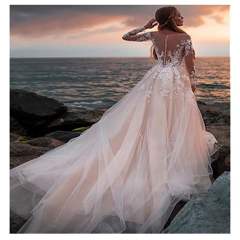 LORIE сексуальное кружевное свадебное платье трапециевидной формы, длинное свадебное платье со шлейфом, высокое качество, Новые свадебные платья