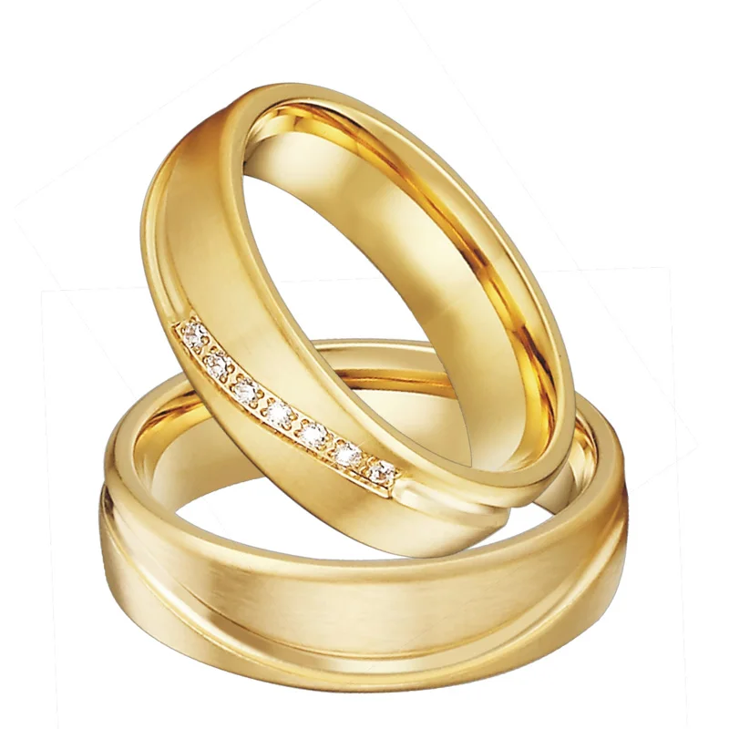 Gold color Wedding Band Promise Ring Men Alliances Jewelry eternity Anniversary Engagement Couple Rings for Women