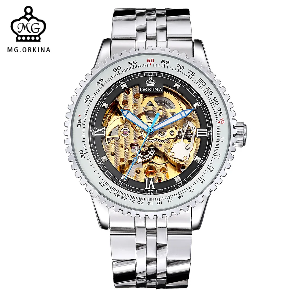 

Top Luxury Brand Orkina Watch Men Watches Fashion Skeleton Watches Big Silver Autoamatic Self Wind Mechanical Watch Full Steel