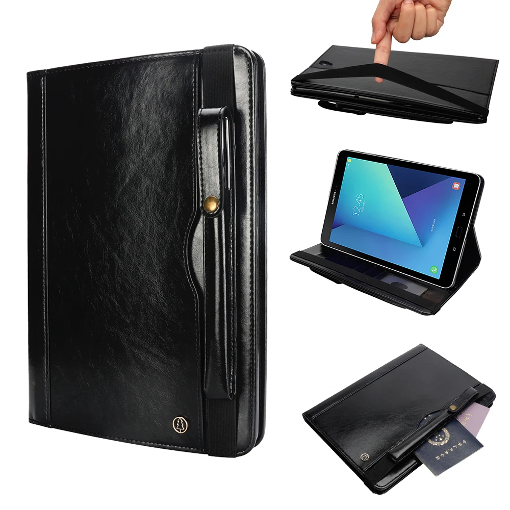 

Magnetic Double Row Card Solts Kickstand Case For Tab S3 T820 Shockproof With Pen Holder Leather Case for Galaxy Tab S3 T820 9.7