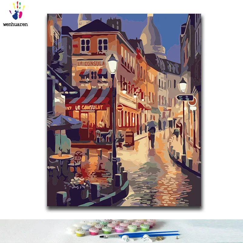 

DIY Coloring paint by numbers City street scenery paintings by numbers with kits 40x50 framed