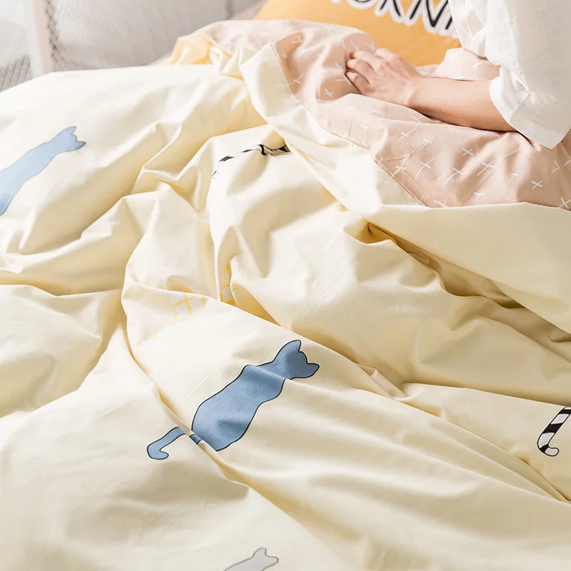 Waliicorners Cartoon 100% Cotton Bedding Set cute cat Duvet Cover Sets Soft Bed Linen Flat Bed Sheet Set Pillowcase 4PCS bed cover 13 5T6A5642