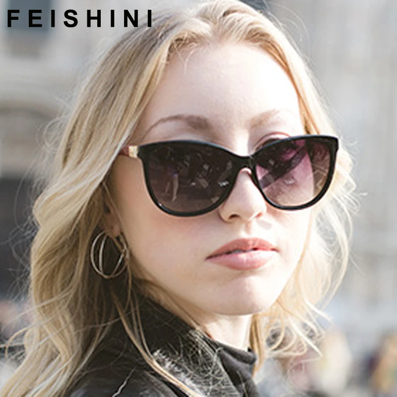 Женские винтажные солнцезащитные очки Feishini роскошные поляризационные кошачий
