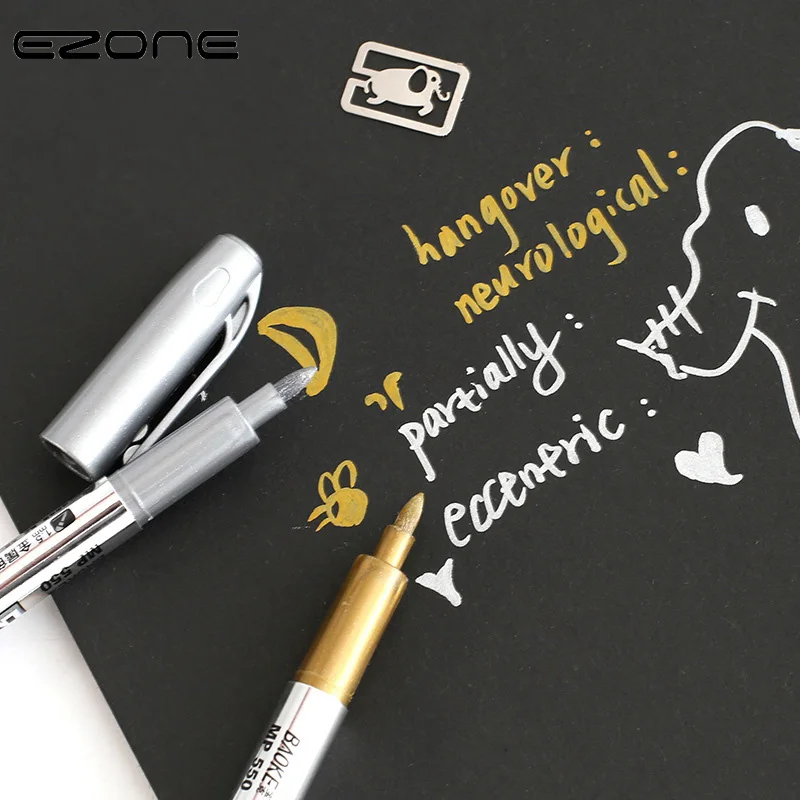 

EZONE 1 PC Mark Pen Silver Gold Color Signature Pen Creative Highlighter Pen For Painting Graffiti DIY School Office Art Supply