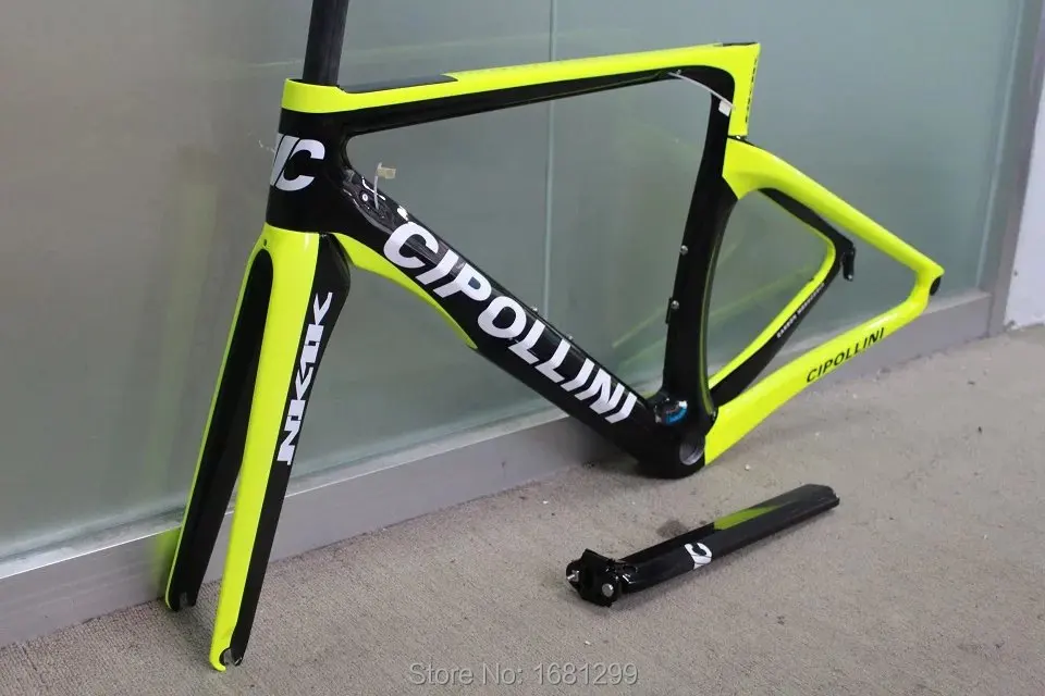 US $412.99 New fluo yellow 700C Road bike matt 3K full carbon fibre bicycle frame carbon forkseatpostclampheadsets light parts Free ship