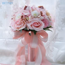 BRITNRY великолепный пляжный Свадебный букет ручной работы розы букет Красивый Коралловая Роза и розовый свадебный букет гортензии