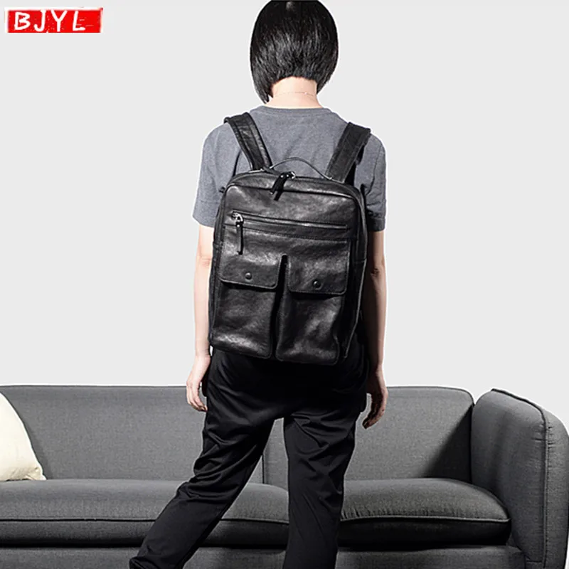 

First layer cowhide Women backpack retro black genuine leather laptop shoulder bag travel backpacks female casual computer bag