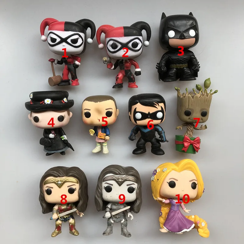 Funko pop используется Nightwing рыцарь Бэтмен Mary Eleven чудо-женщина Рапунцель Харли Виниловая фигурка Коллекционная модель игрушки