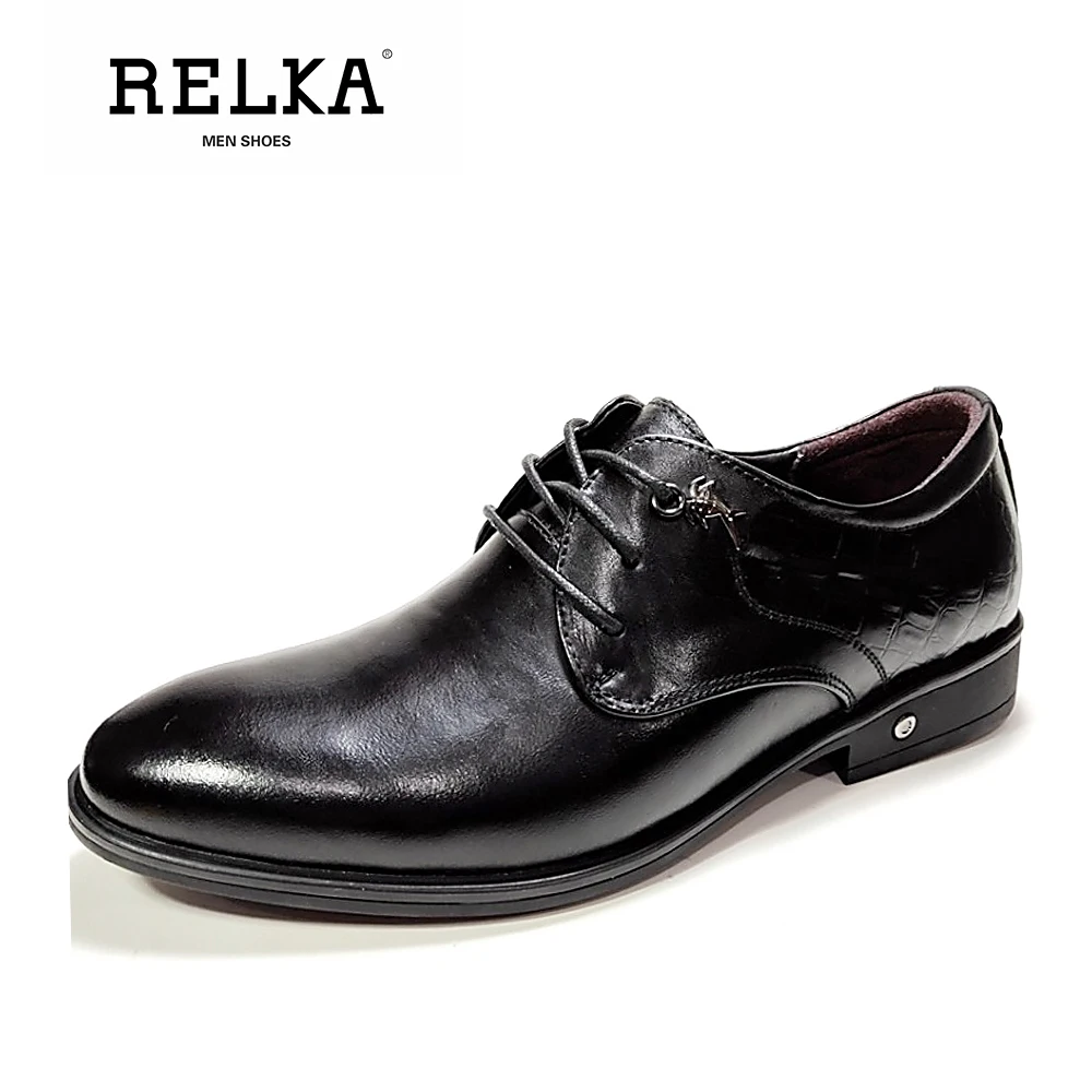 

RELKA Fashion Man Vintage Shoes High Quality Genuine Leather Retro Round Toe Thick Heel Shoes Solid Casual Lace-Up Shoes N32
