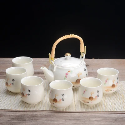 Jingdezhen Kungfu чайный набор в японском стиле большой-большой чайник чашка ручной работы бамбуковый лоток керамическая посуда Чайный чайник Набор чашек - Цвет: 04 Teaset
