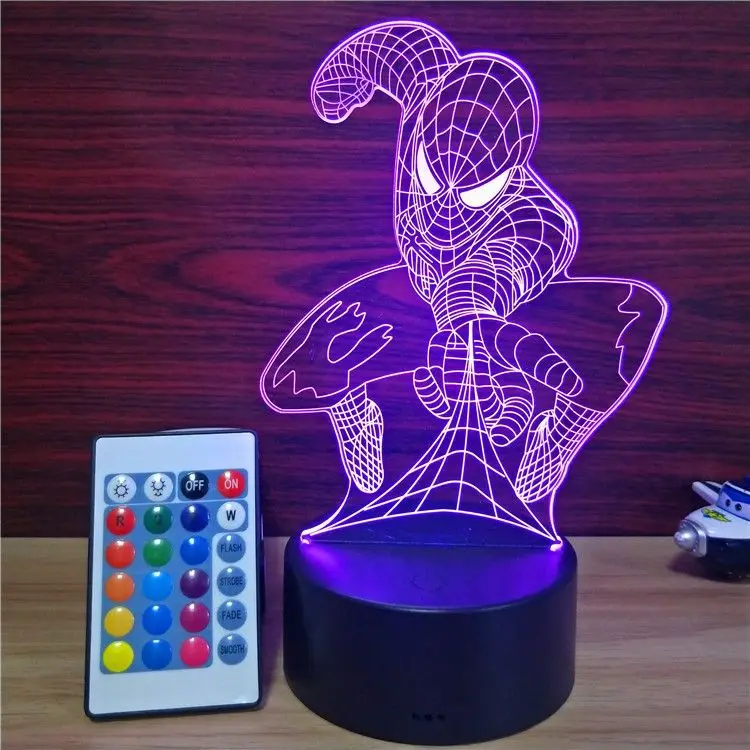 Светодиодный светильник в виде Человека-паука с 3D иллюзией, 7 цветов, декоративный Ночной светильник, USB сенсорный переключатель, дистанционный Диммируемый светодиодный ночник, подарки для мальчиков