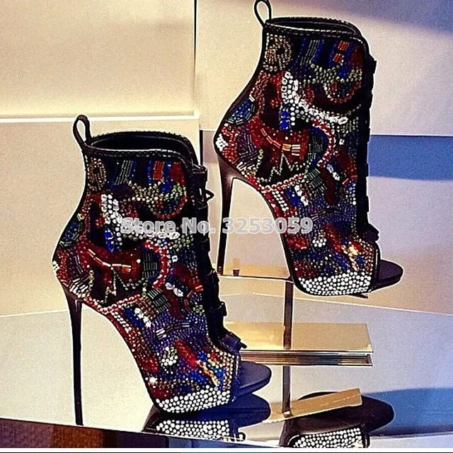 multi color open toe heels