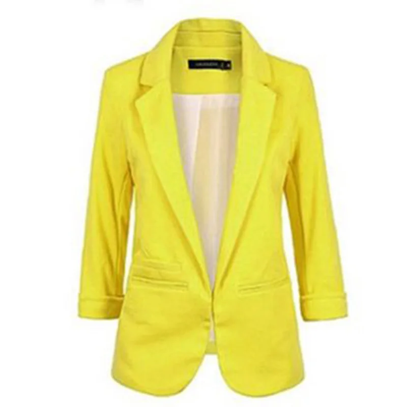 Новое поступление модные 9 карамельные цвета костюм Тонкий Женский блейзер три четверти рукав повседневные женские куртки - Цвет: Yellow