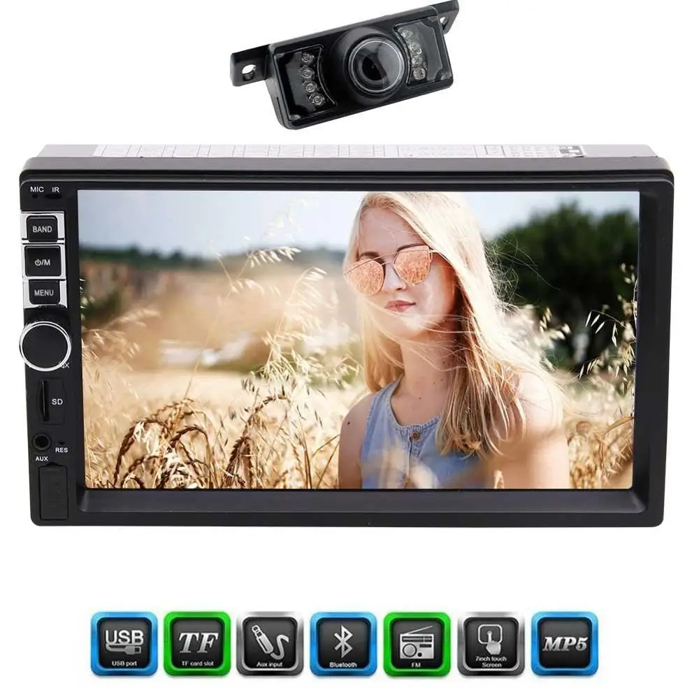 

7'' Double Din Bluetooth Stereo MP5 Player 1080p Car stereo Bluetooth/FM/Movie/Music/3 color button back light+Rearview camera