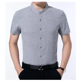 

New middle-aged men's collar collar cotton short-sleeved shirt loose solid color shirt men thin summer casual men's clothing