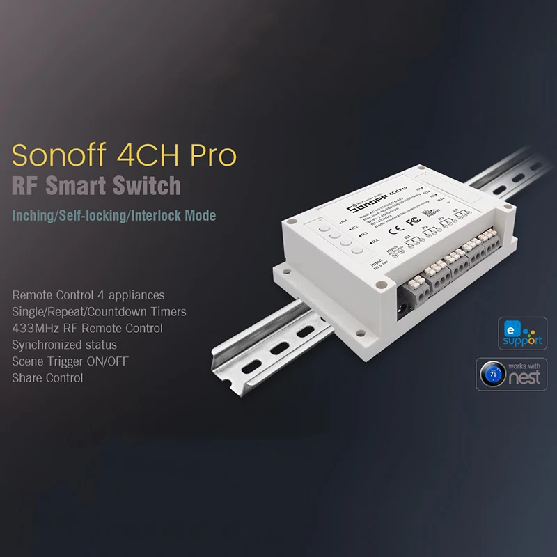 Смарт переключатель Sonoff 4CH Pro R2 Wifi 4 канала 433 МГц беспроводной светильник WiFi Gang 3