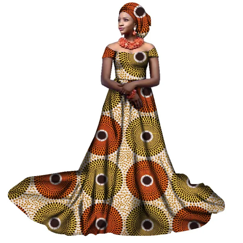 

African Dresses for Women Floor Length Bazin Rich Prom Dresses Dashiki African Dresses with Head Wraps Women African Dresses