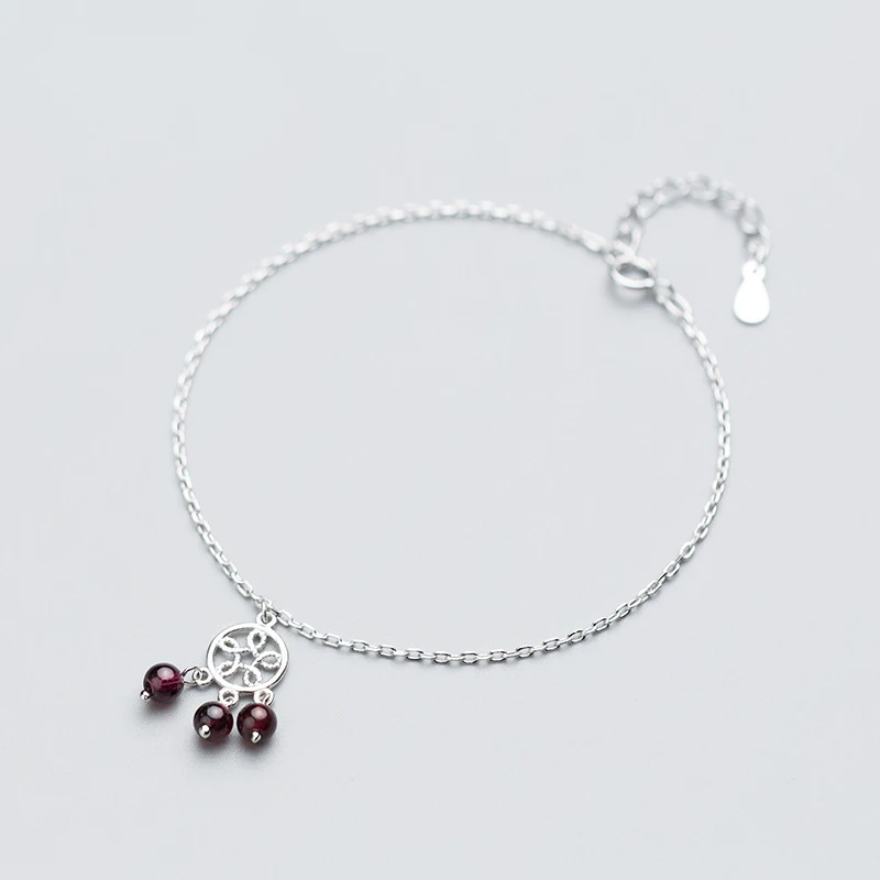 

MloveAcc 925 Sterling Silver Women Anklets Jewelry Hollow Flower Anklets with Garnet Crystal Sterling Silver Jewelry for Gift