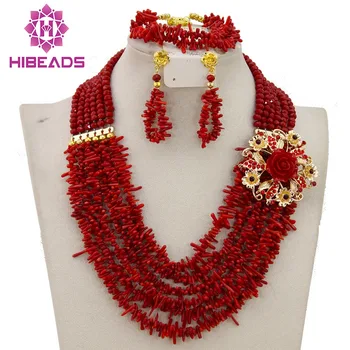 

Graceful Red Coral Beads African Wedding Jewelry Set 2017 Fashion Jewelry Sets Brides Gift Free Shipping CNR306