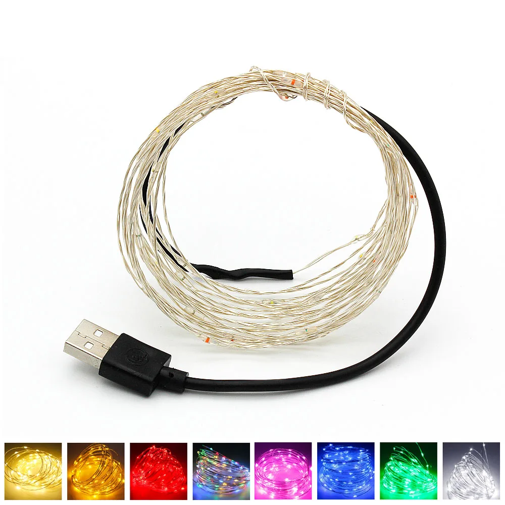 

10M USB LED String Light Waterproof LED Silver Copper Wire String Holiday Outdoor Fairy Christmas Party Wedding Decoration