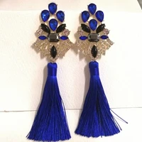 Brincos Grandes Мода большой кристалл длинные капли воды кисточкой Серьги для Для женщин себе Богемия Серьги - Окраска металла: dark blue