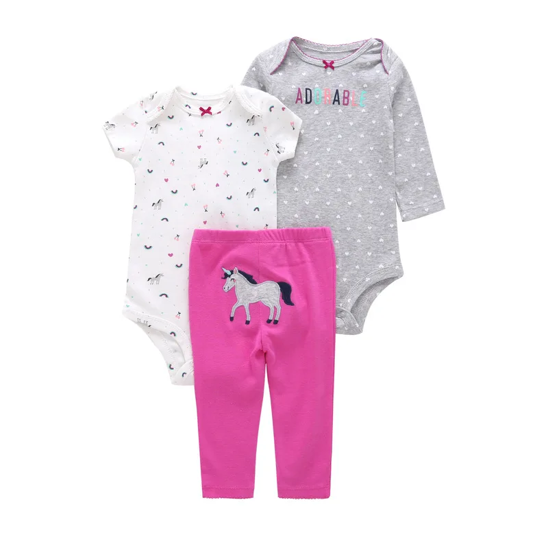 Комплект одежды для новорожденных девочек, г., лето-осень, качественный мягкий хлопковый топ+ комбинезон+ штаны, 3 предмета, одежда для маленьких девочек