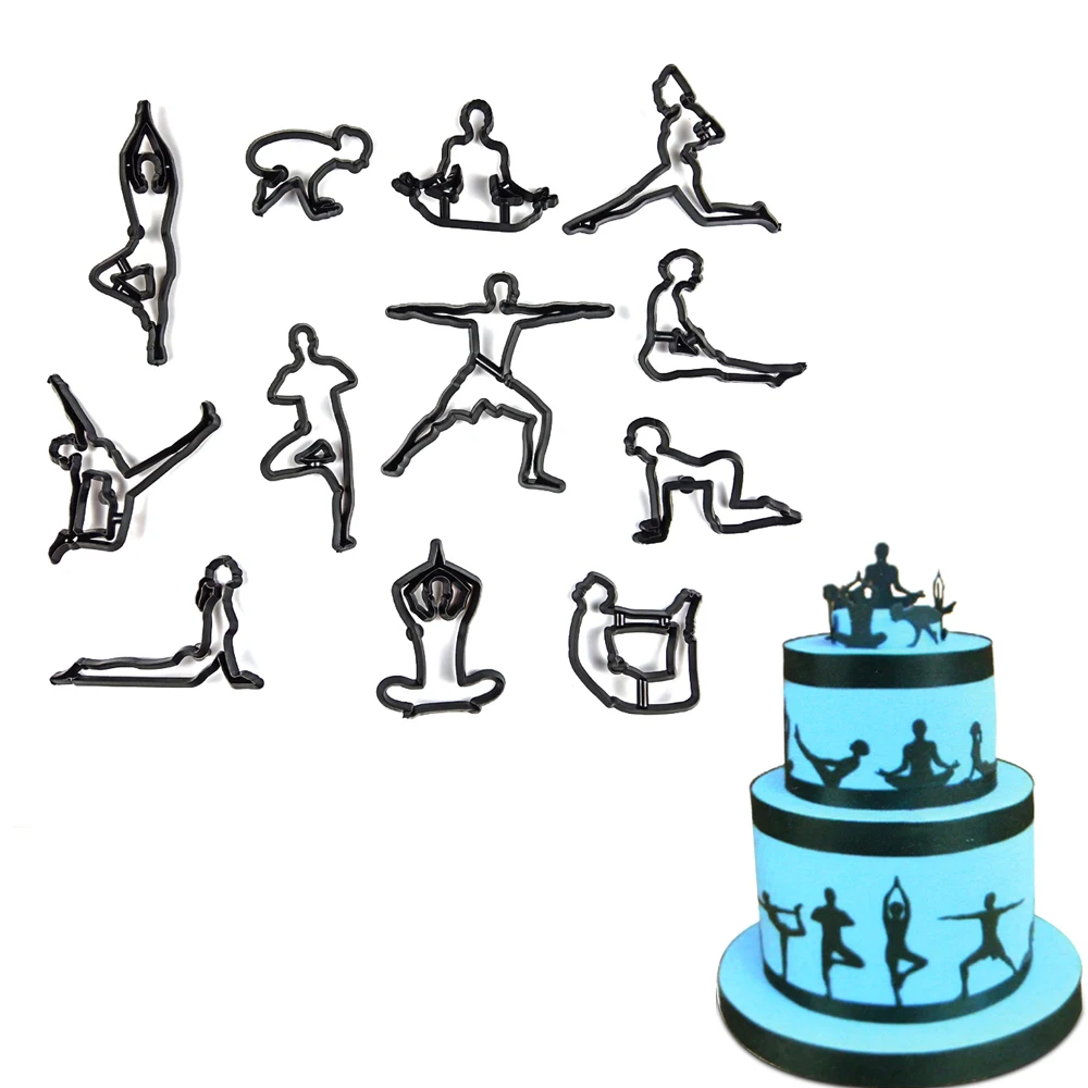 

12PCS/SET Yoga Figures Silhouette Cookie Cutter Plastic Yoga Fondant Biscuit Mold Cutter Baking Cake Mold Cake Decorating Tools