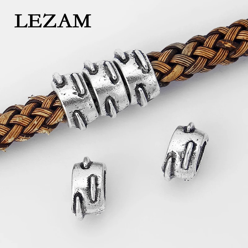 

10pcs Antique Charms Slider Beads Spacer For 8mm Round Leather Cord Bracelet Necklace Jewelry Making Findings Material